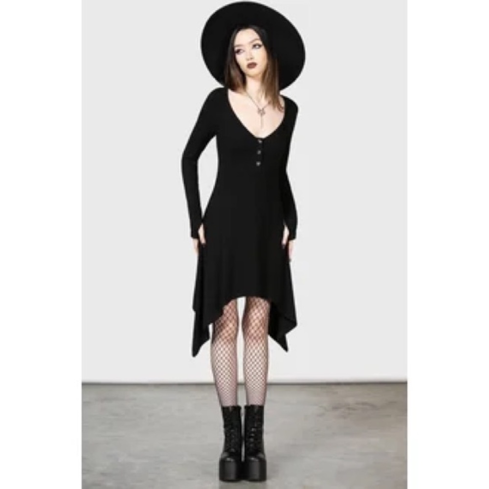 Killstar Haunted Grove Ribbed Cotton Long Sleeve Dress Size Small